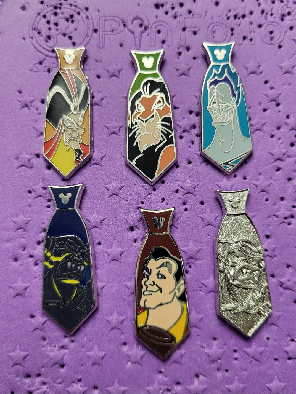 Complete Set of 6 Disney Villain Neckties 2015 Hidden Mickey Pins w/Completer